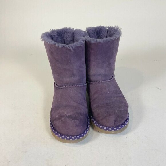 UGG Bailey Bow II Snow Boots Purple Size 4 Girls Purple Polka Suede Sheepskin - Picture 5 of 10